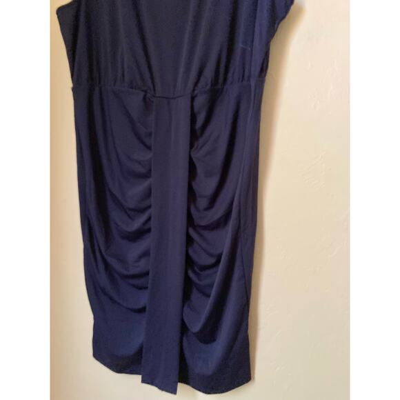 Shein Curve Women's Dress Size 4XL Dark Navy Blue Gathered Knee Length NWOT - Picture 3 of 8